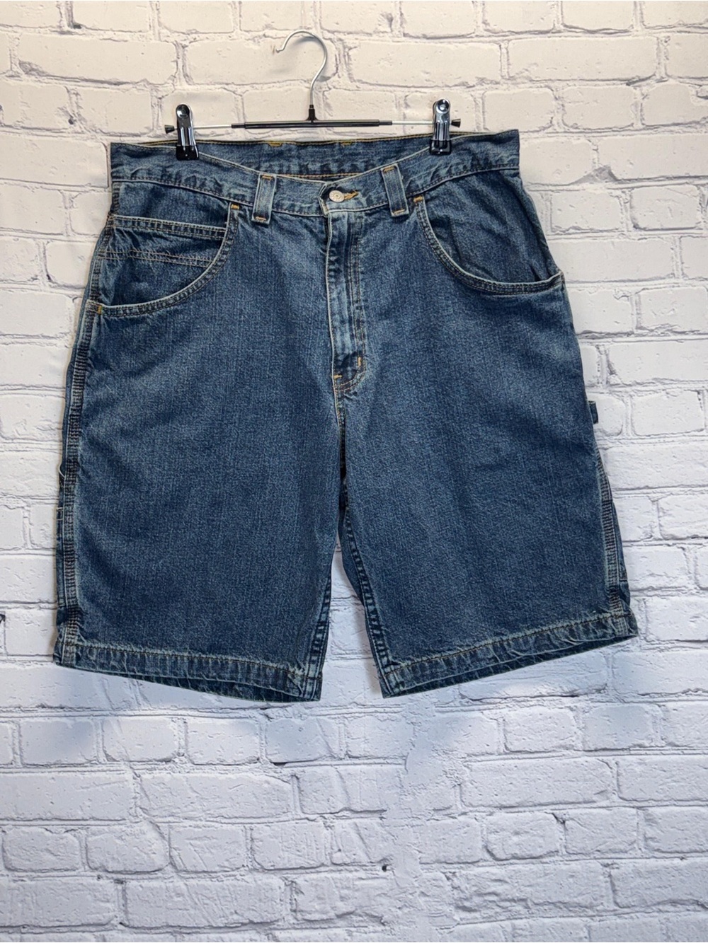 Y2K Faded Glory Shorts Mens 34 Blue Denim Cargo Relaxed Fit Outdoor Street Rap